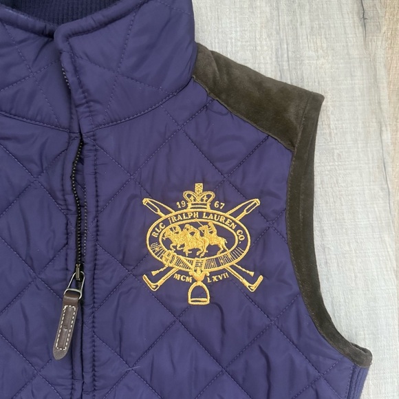 Ralph Lauren Sport Purple Quilted Suede Preppy Y2K Embroidered Women’s Vest - Picture 5 of 10